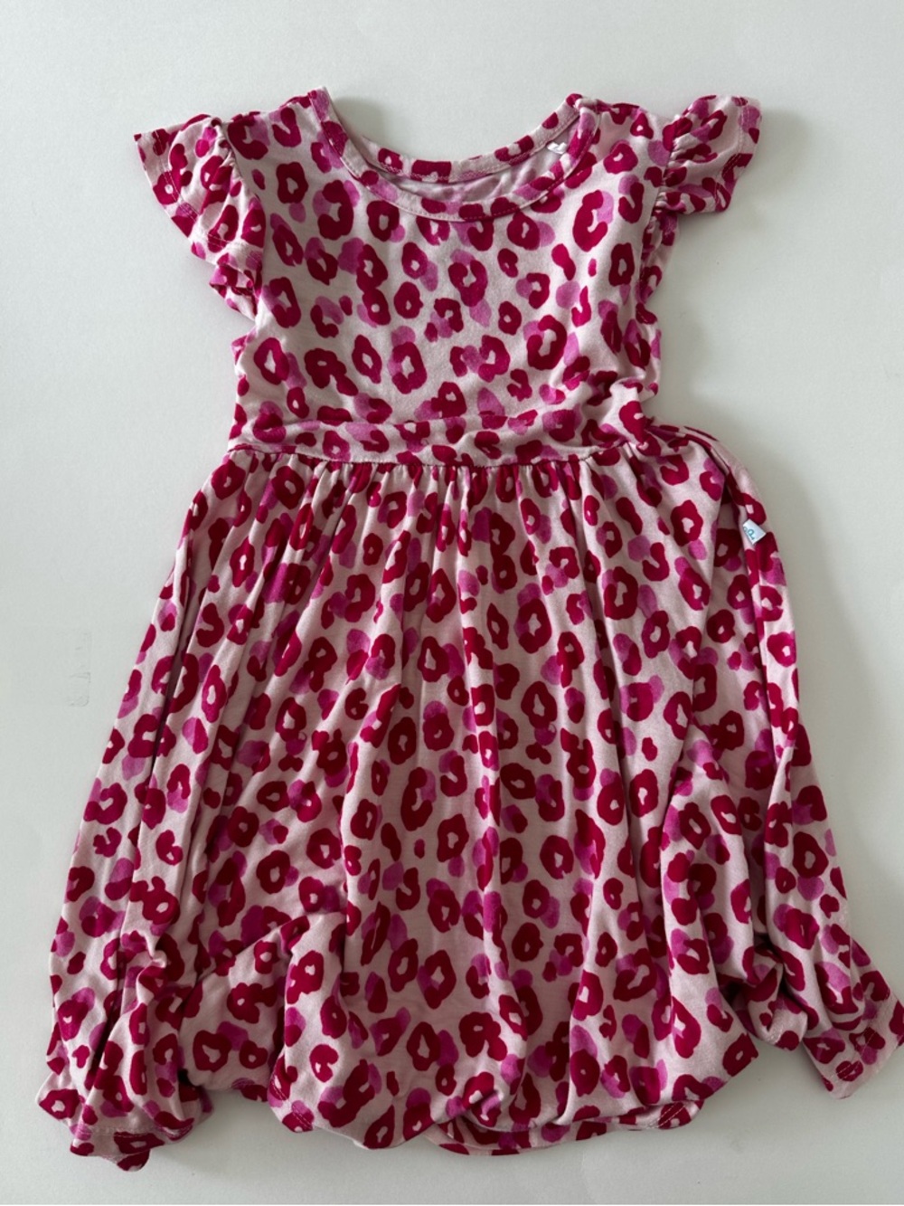 Posh Peanut Short Sleeved Bamboo Ruffle Twirl Dress Pink, Love Leopard, 2T